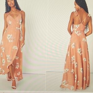 Lulus All Mine Rusty Rose Floral Print High Low Wrap Dress, Large